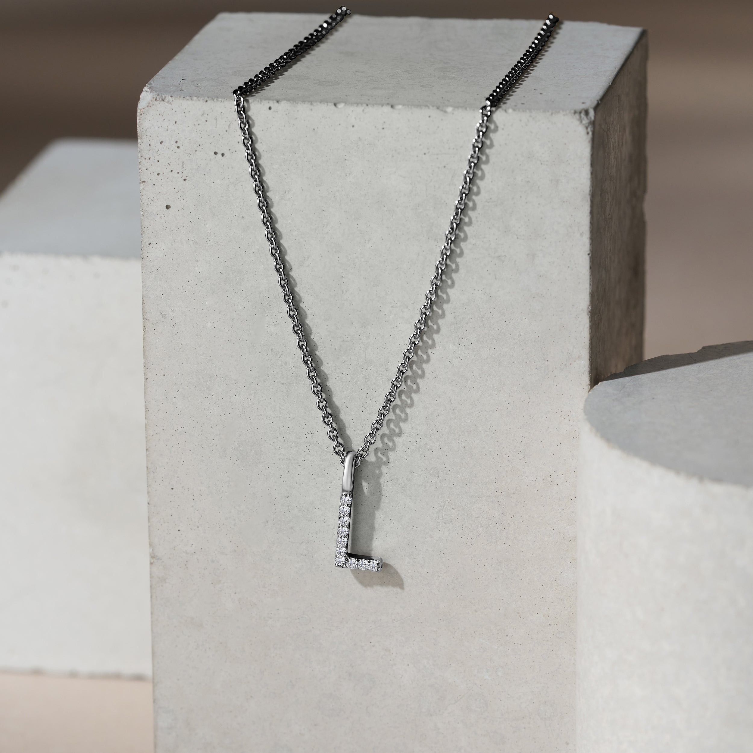 Love Letter Initial L Lab Diamond Necklace set in 9K White Gold